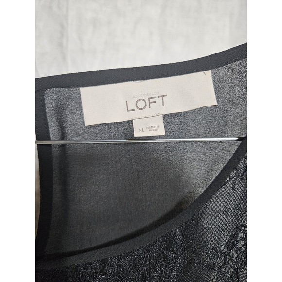 Loft Womens Black Chiffon Blouse With Lace‎ Inset, Long Sleeve Size XL - Picture 3 of 9